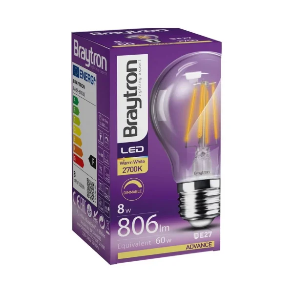 BRAYTRON ŽARULJA LED 8W 2700K FILAMENT DIMABILNA